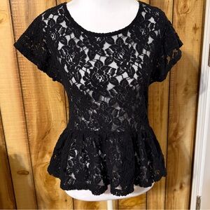 Ransom Black Sheer Floral Burnout Peplum Top S